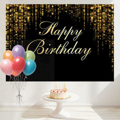 Layoris (7 Days Delivery) Black Gold Glitter Bokeh Sequin Spots Birthday Backdrop