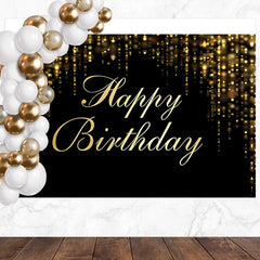 Layoris (7 Days Delivery) Black Gold Glitter Bokeh Sequin Spots Birthday Backdrop