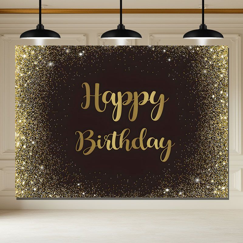 Layoris Black Gold Happy Birthday Backdrop Adults Man Boy