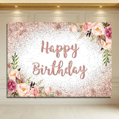 Layoris Rose Gold Birthday Backdrop For Girls Women Happy Birthday Party