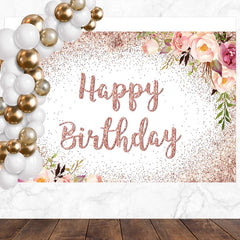 Layoris Rose Gold Birthday Backdrop For Girls Women Happy Birthday Party
