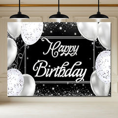 Layoris Happy Birthday Backdrop Black And Silver Banner