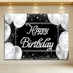 Layoris Happy Birthday Backdrop Black And Silver Banner