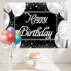 Layoris Happy Birthday Backdrop Black And Silver Banner