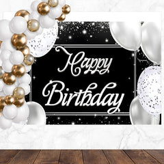 Layoris Happy Birthday Backdrop Black And Silver Banner