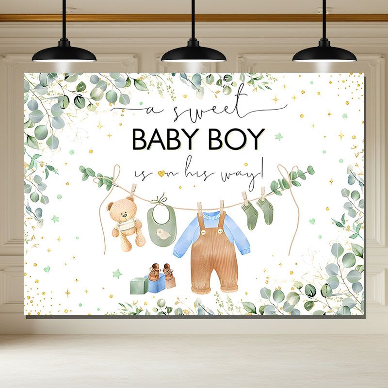 Layoris Green Leaves Baby Boy Backdrop For Baby Shower