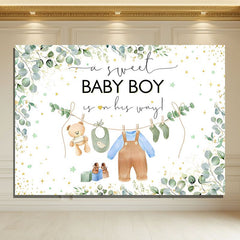Layoris Green Leaves Baby Boy Backdrop For Baby Shower
