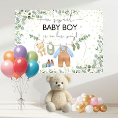 Layoris Green Leaves Baby Boy Backdrop For Baby Shower