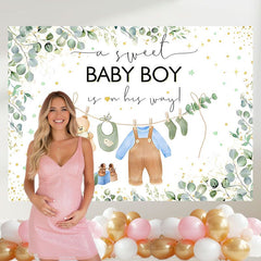 Layoris Green Leaves Baby Boy Backdrop For Baby Shower