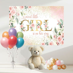 Layoris Sweet Little Girl Is On Her Way Baby Shower Backdrop