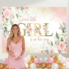 Layoris Sweet Little Girl Is On Her Way Baby Shower Backdrop