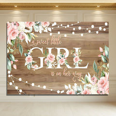 Layoris Pink Floral Rustic Girl Baby Shower Banner