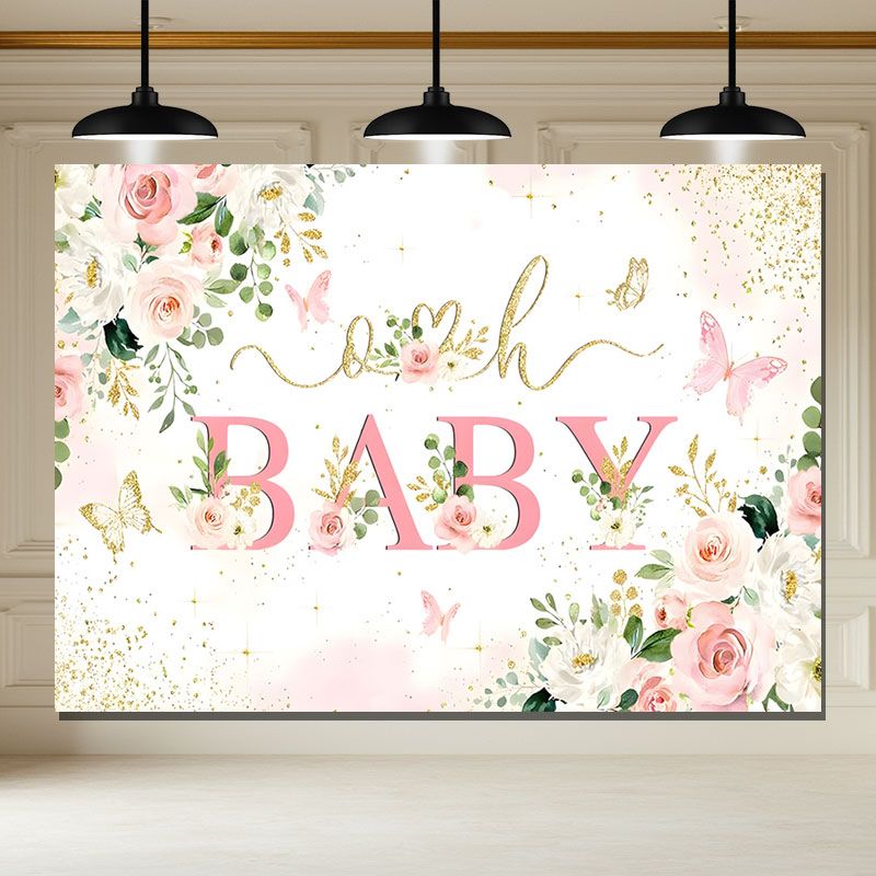 Layoris Oh Baby Butterfly Girl Baby Shower Backdrop