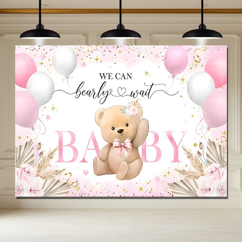 Layoris Pink Bear Baby Shower Backdrop We Can Bearly Wait Banner
