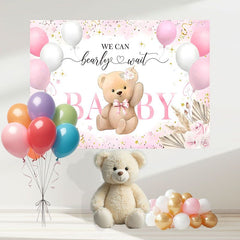 Layoris Pink Bear Baby Shower Backdrop We Can Bearly Wait Banner
