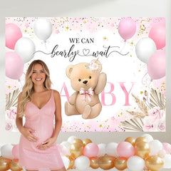 Layoris Pink Bear Baby Shower Backdrop We Can Bearly Wait Banner