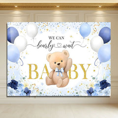 Layoris Blue Bear Baby Shower Backdrop We Can Bearly Wait Banner