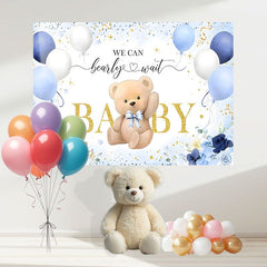 Layoris Blue Bear Baby Shower Backdrop We Can Bearly Wait Banner