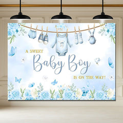 Layoris Blue Baby Shower Backdrop For Boy A Baby Boy Is On The Way