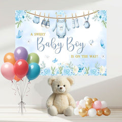 Layoris Blue Baby Shower Backdrop For Boy A Baby Boy Is On The Way