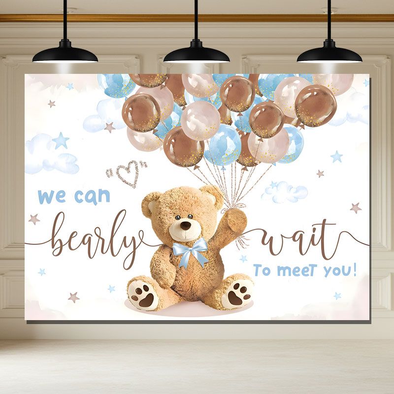 Layoris We Can Bearly Wait Brown Blue Balloons Baby Shower Banner