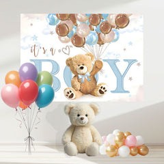 Layoris Its A Boy Brown Blue Balloons Baby Shower Banner