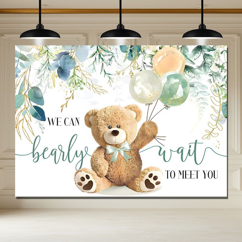 Layoris Bear Baby Shower Backdrop We Can Bearly Wait Green Leaves Banner