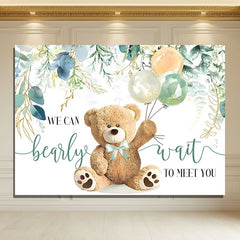 Layoris Bear Baby Shower Backdrop We Can Bearly Wait Green Leaves Banner