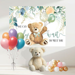 Layoris Bear Baby Shower Backdrop We Can Bearly Wait Green Leaves Banner