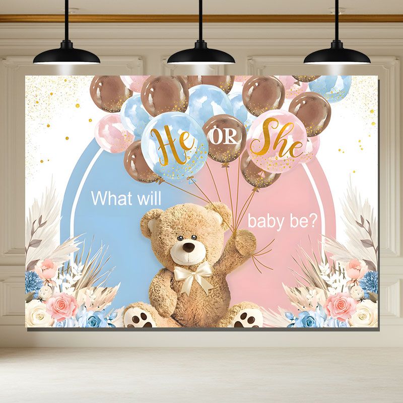 Layoris Bear Gender Reveal Backdrop Pink Blue He Or She Banner