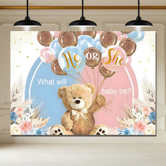 Layoris Bear Gender Reveal Backdrop Pink Blue He Or She Banner