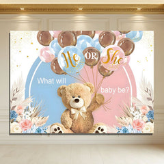 Layoris Bear Gender Reveal Backdrop Pink Blue He Or She Banner