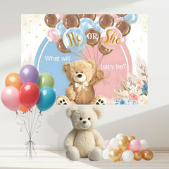 Layoris Bear Gender Reveal Backdrop Pink Blue He Or She Banner