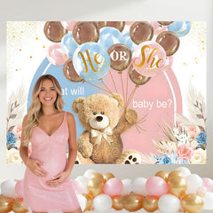 Layoris Bear Gender Reveal Backdrop Pink Blue He Or She Banner