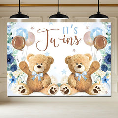 Layoris Its Twins Boy Blue Floral Balloon Baby Shower Backdrop