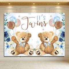 Layoris Its Twins Boy Blue Floral Balloon Baby Shower Backdrop