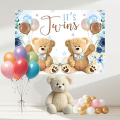 Layoris Its Twins Boy Blue Floral Balloon Baby Shower Backdrop