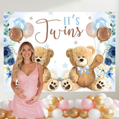 Layoris Its Twins Boy Blue Floral Balloon Baby Shower Backdrop