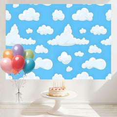 Layoris Blue Sky White Clouds Backdrop Kids Birthday Party Banner