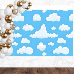 Layoris Blue Sky White Clouds Backdrop Kids Birthday Party Banner