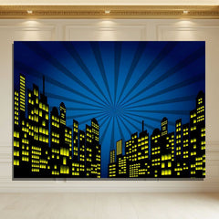 Layoris Cartoon Super City Backdrop Urban Night View Banner