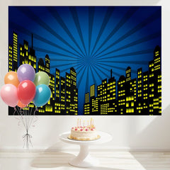 Layoris Cartoon Super City Backdrop Urban Night View Banner