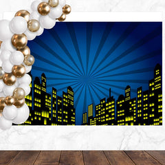 Layoris Cartoon Super City Backdrop Urban Night View Banner
