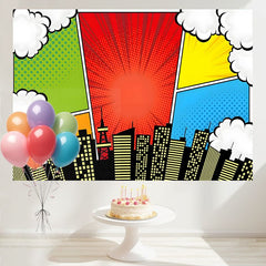 Layoris Super City Backdrop For Superhero Kids Birthday Banner