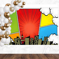Layoris Super City Backdrop For Superhero Kids Birthday Banner