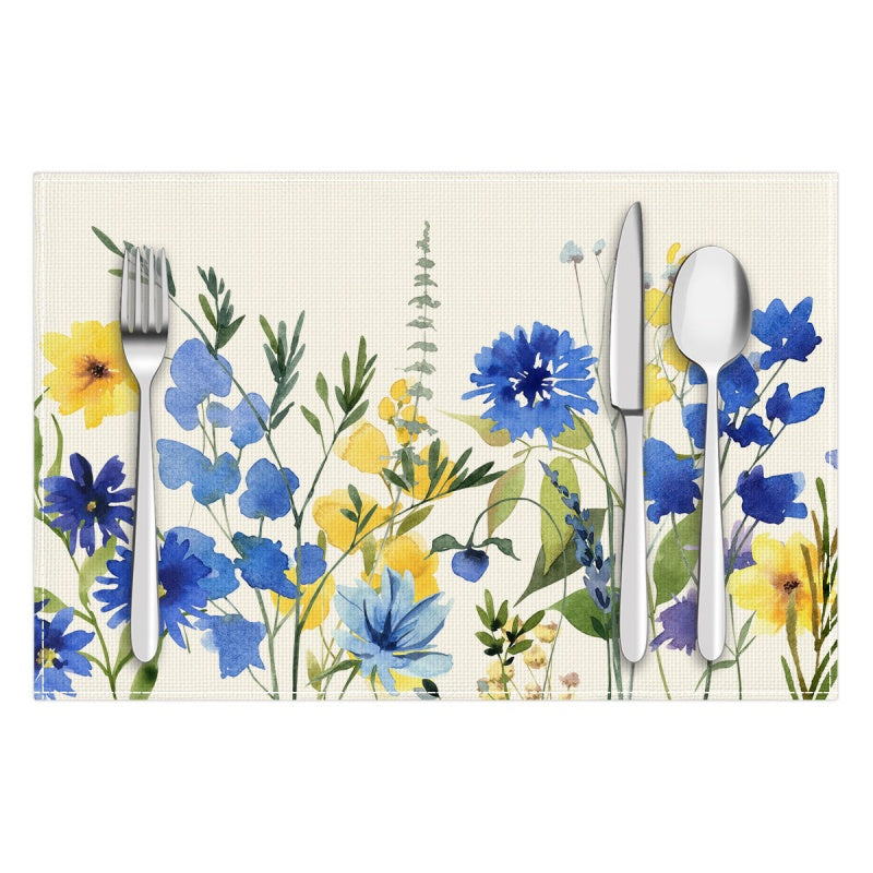 Layoris Tischset mit Blumen- und Blattmotiv, Blau/Gelb