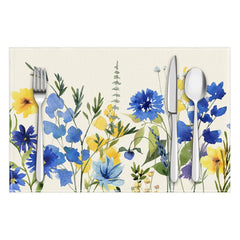 Layoris Tischset mit Blumen- und Blattmotiv, Blau/Gelb