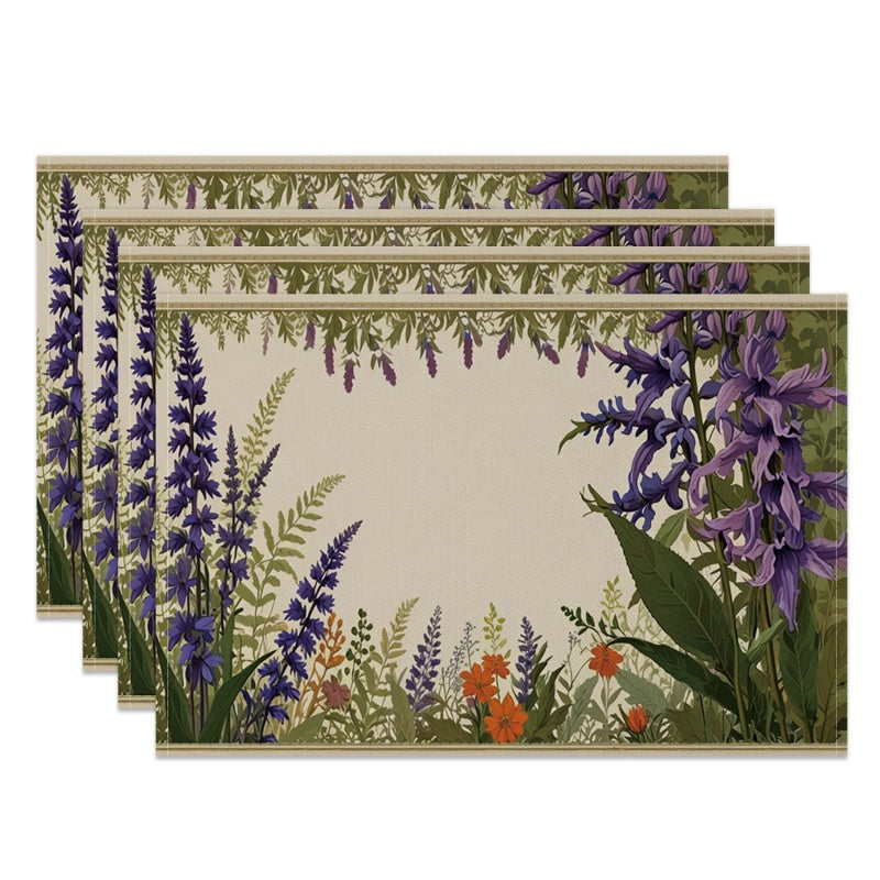 Layoris Tischset mit dunkelgrünen Blättern und Blumen