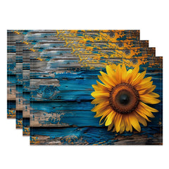 Layoris Tischset-Set mit Sonnenblumen-Holzmaserung