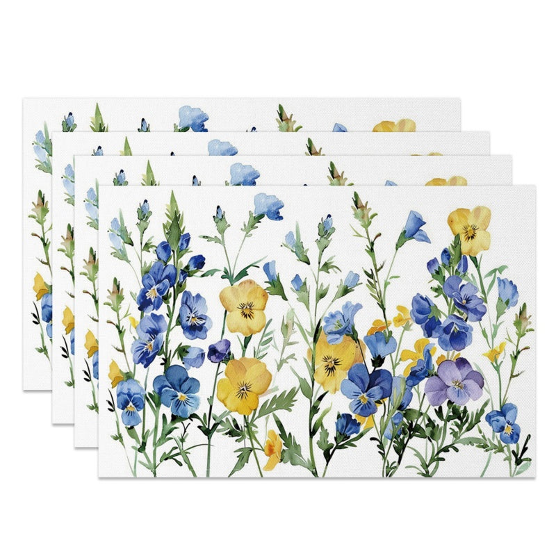Layoris Tischset mit Blumenmuster und Aquarellmotiv, Blau